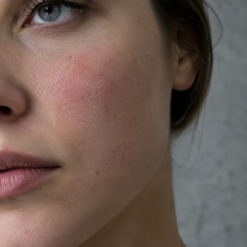 Macro d’une peau présentant subtilement rougeurs et sensibilité, photographie dermatologique MILSKIN